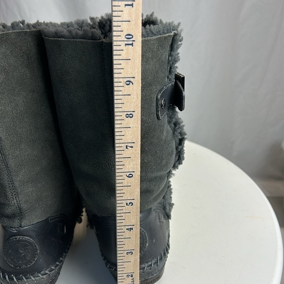 Tory Burch Moccasin Style Suede Shearling Boots with Buckles - Picture 11 of 13